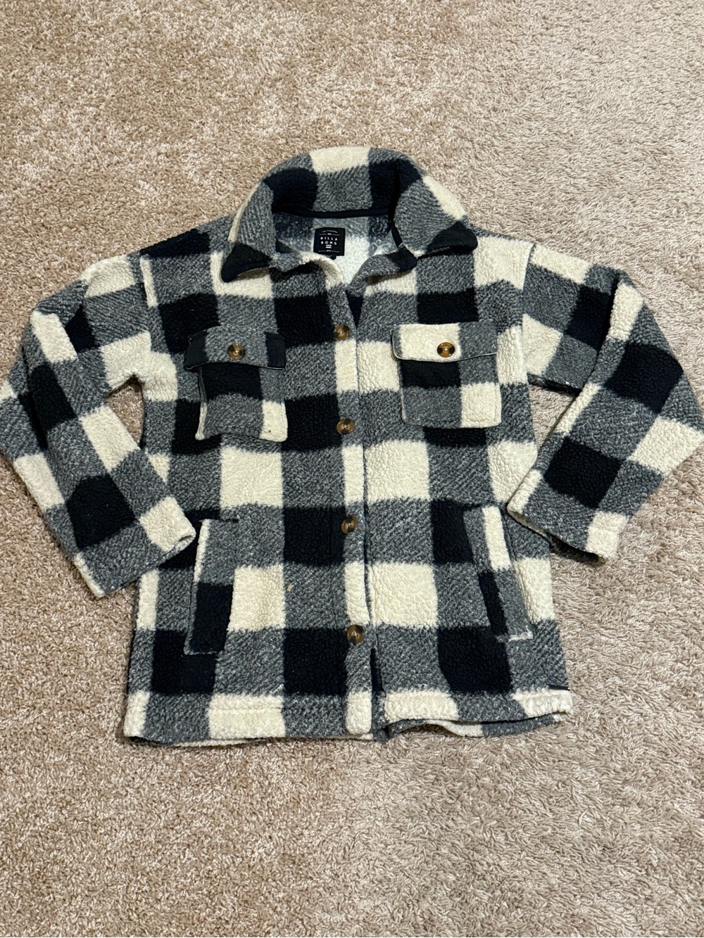 Kids Black & Cream Buffalo Plaid Sherpa Shirt Jacket